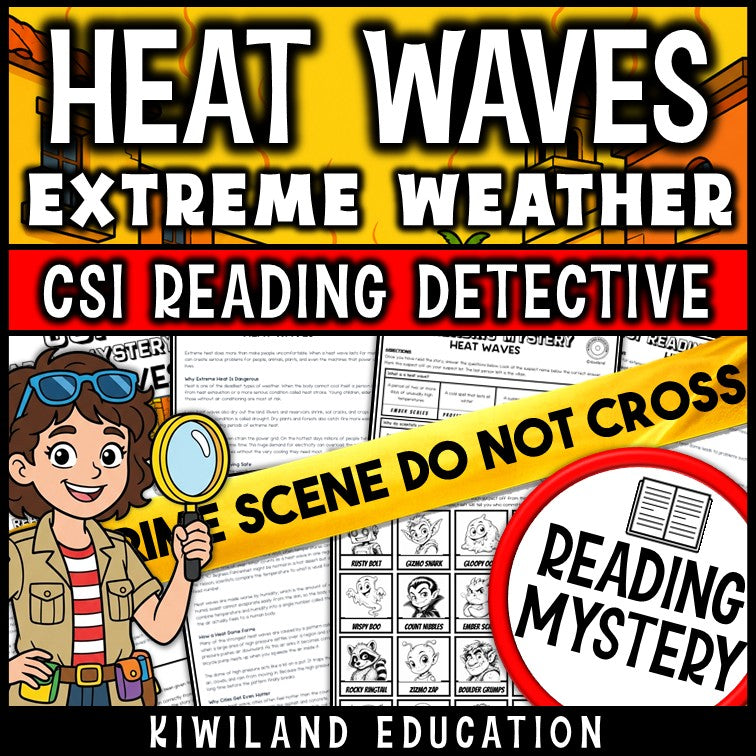 Heat Waves reading comprehension CSI mystery cover for grades 3-6