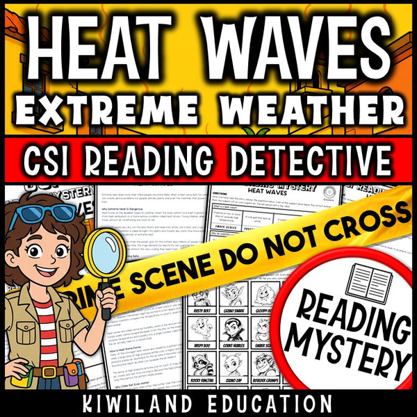 Heat Waves reading comprehension CSI mystery cover for grades 3-6