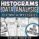 Histogram worksheets math mystery for 6th 7th 8th grade, no prep printable data analysis detective pack