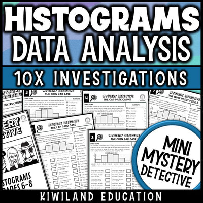 Histograms worksheets mystery detective data analysis 6th 7th 8th grade