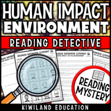 Human impact reading mystery comprehension questions worksheet with suspect line-up