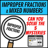 Can you solve the 5 mysteries, printable improper fractions and mixed numbers activity