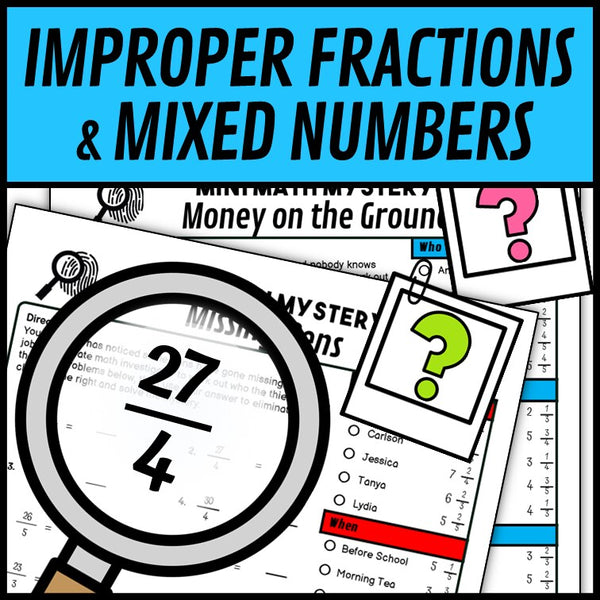 Sample improper fractions to mixed numbers worksheet, the Missing Pens mystery