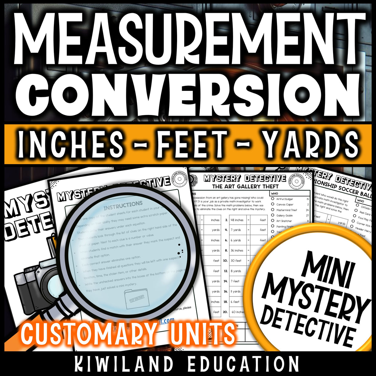 Inches feet yards conversion mystery detective activity
