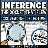 Inferencing reading comprehension passage detective mystery printable, space camp rocket