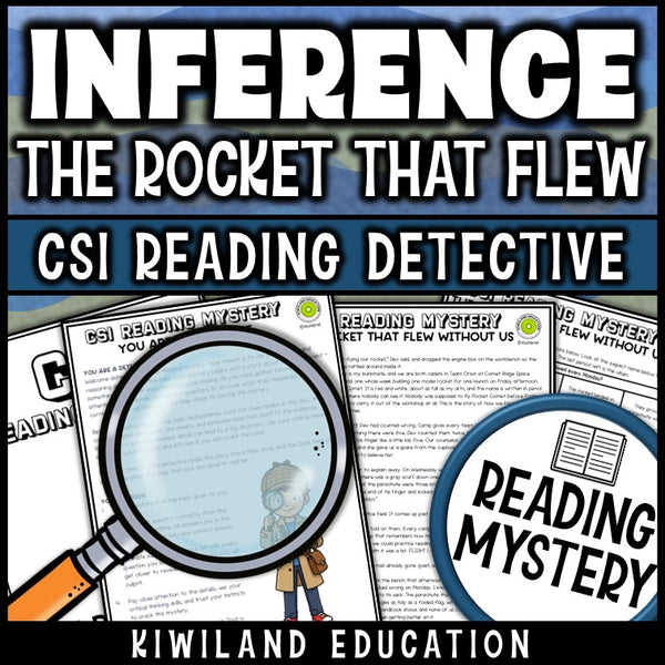 Inferencing reading comprehension passage detective mystery printable, space camp rocket