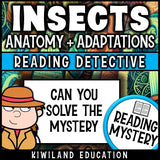 No-prep insect anatomy and adaptations reading comprehension worksheet with answer key