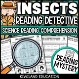 Insects reading mystery comprehension questions worksheet with suspect line-up