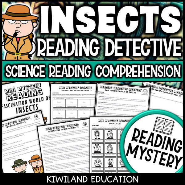 Insects and bugs reading mystery comprehension activity cover for grades 3-6