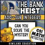 Integer review with negative numbers, middle school math detective challenge for early finishers