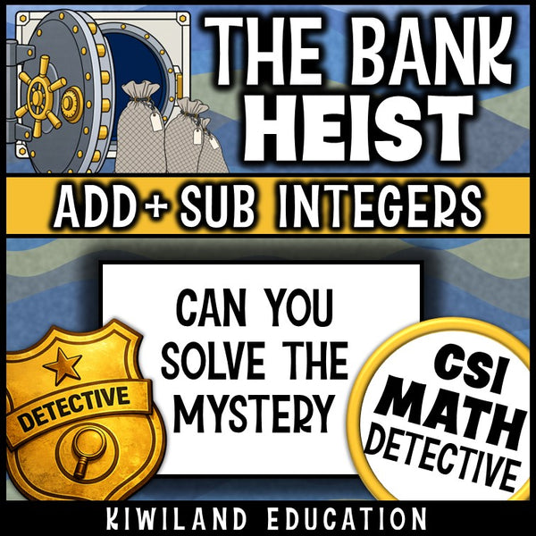 Integer review with negative numbers, middle school math detective challenge for early finishers