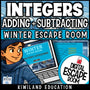 Adding and subtracting integers winter digital escape room cover, grades 6–9 math