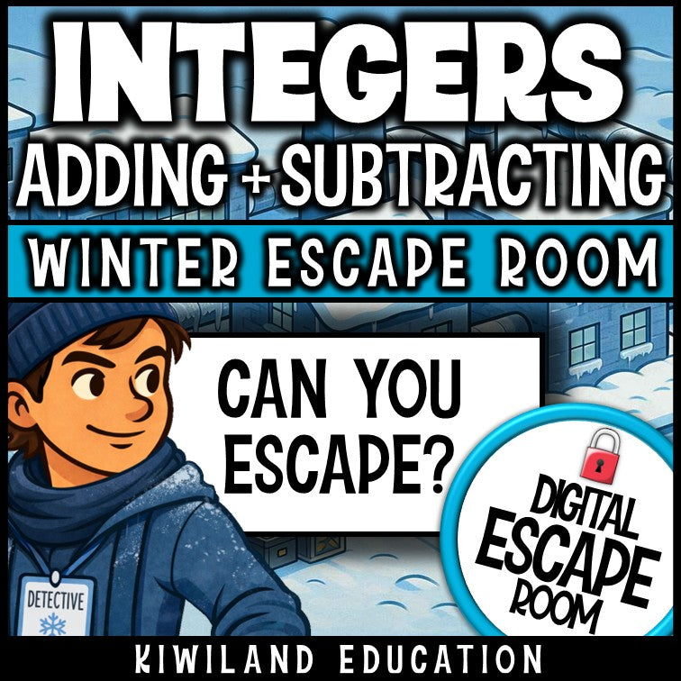 No-prep winter integers escape room activity, adding and subtracting integers