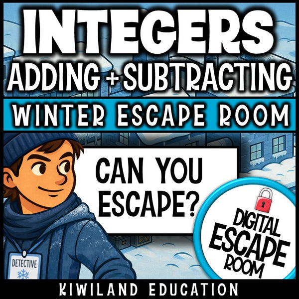 No-prep winter integers escape room activity, adding and subtracting integers