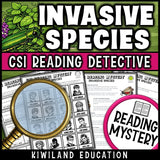 Invasive species reading mystery comprehension questions worksheet with suspect line-up