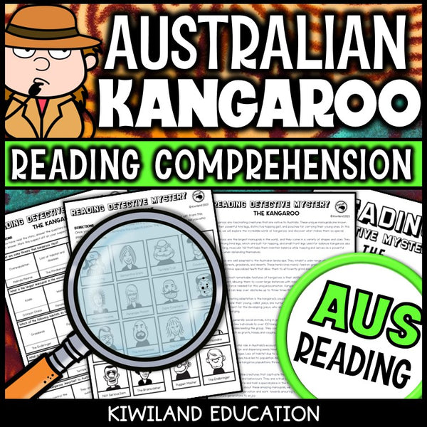 Kangaroos reading mystery comprehension questions worksheet with suspect line-up