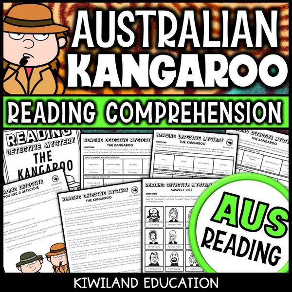 Kangaroos reading mystery comprehension activity cover for grades 3-6