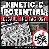 Kinetic and potential energy digital escape room cover for grades 6–8 physical science
