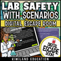 Lab safety digital escape room cover, detective-themed middle school science grades 6–9