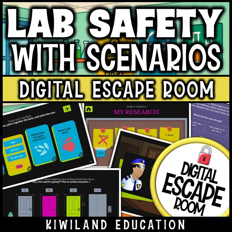 Interactive science activity with animated lab safety scenario challenges