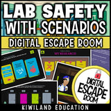 Interactive science activity with animated lab safety scenario challenges