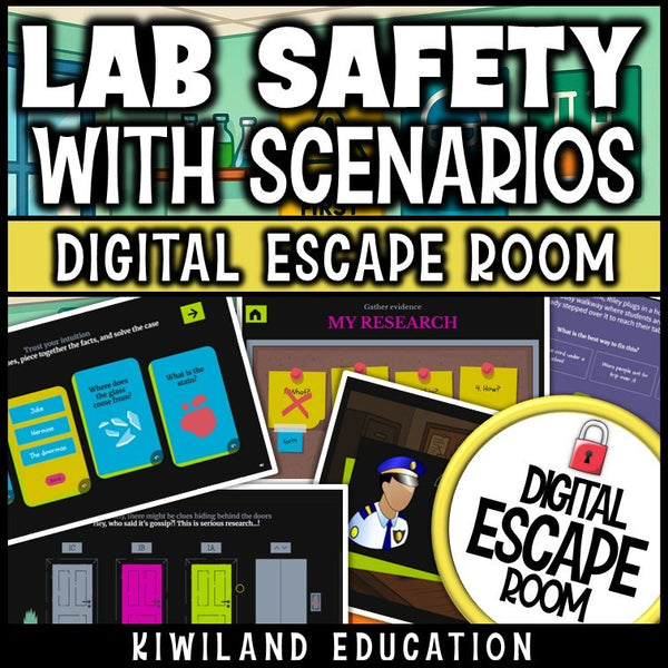 Interactive science activity with animated lab safety scenario challenges