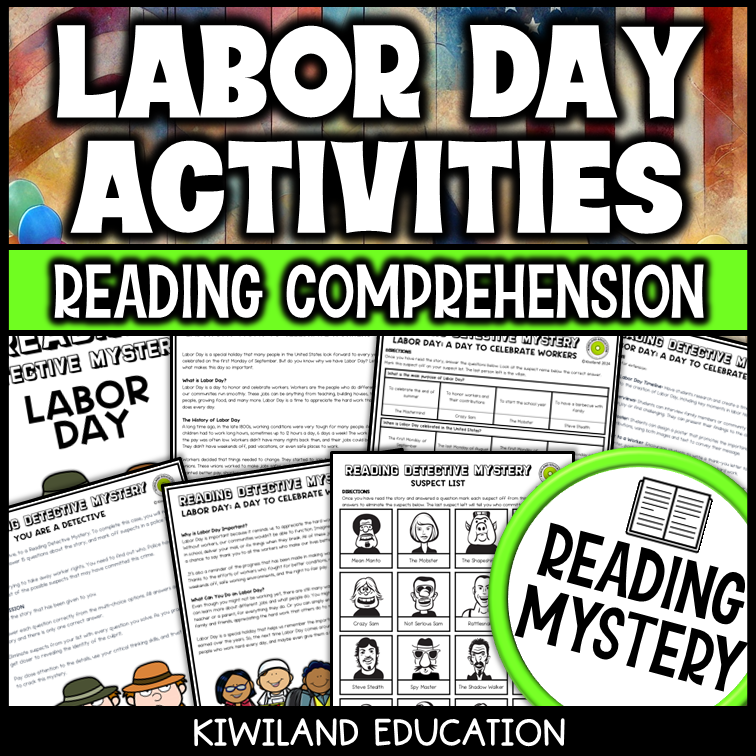 Labor Day reading mystery comprehension activity cover for grades 3-6