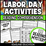 Labor Day reading mystery comprehension activity cover for grades 3-6
