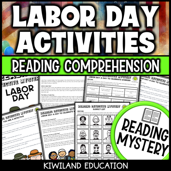 Labor Day reading mystery comprehension activity cover for grades 3-6