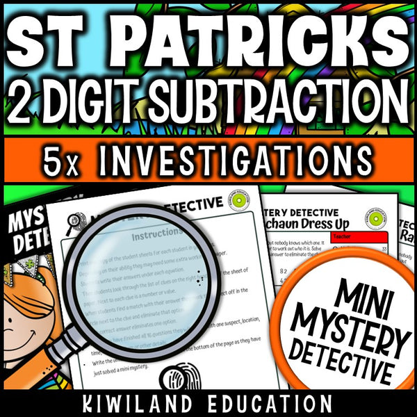 Leprechaun detective cases subtracting two digit numbers