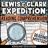 Lewis and Clark reading mystery comprehension questions worksheet with suspect line-up