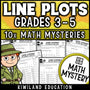 Line plots and dot plots with fractions math mystery worksheets for grades 3 to 5, printable pack