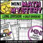 Long division 4-digit no remainders math mystery worksheets cover