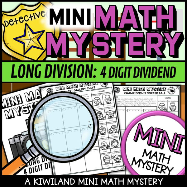 Long division math mystery worksheet sample page