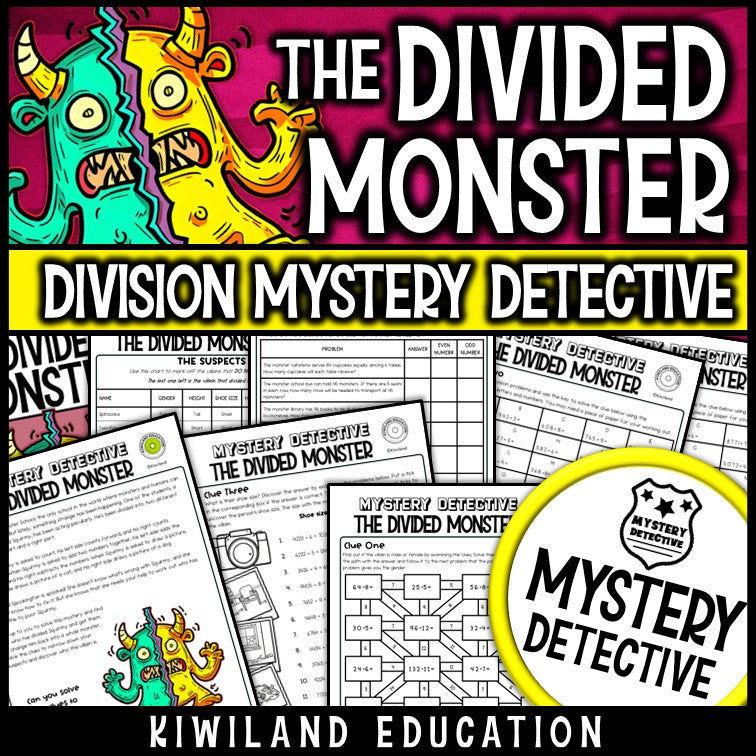 Long division worksheets mystery detective the divided monster school