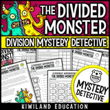 Long division worksheets mystery detective the divided monster school