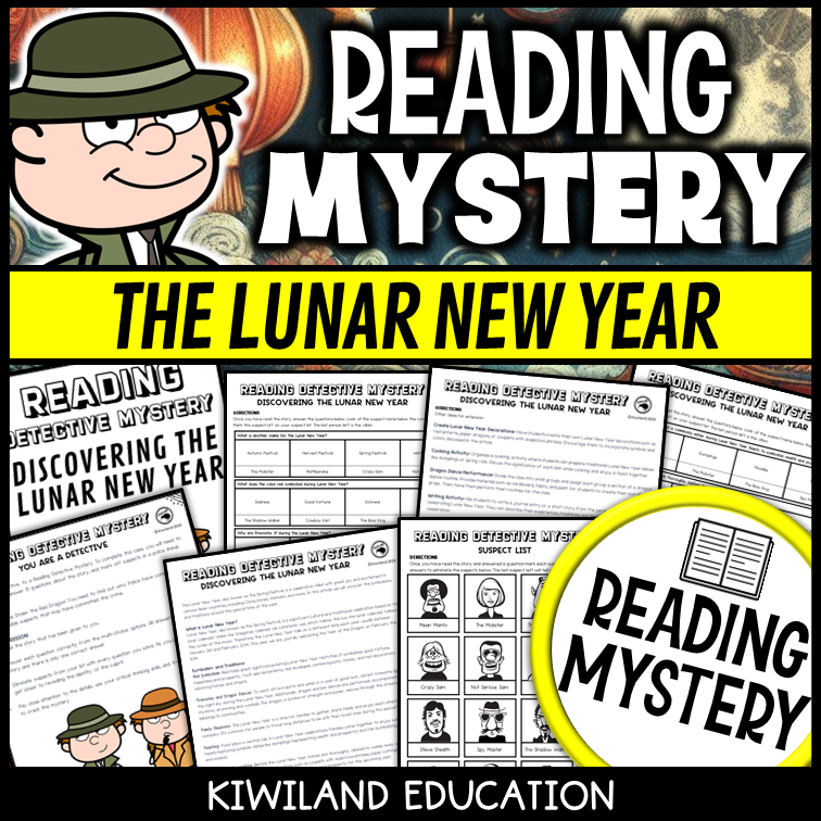 Lunar New Year reading mystery comprehension activity cover for grades 3-6