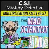 Mad scientist times tables x6 x7 CSI mystery detective grades 3-5
