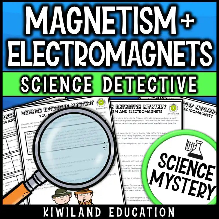Students reading a magnetism and electromagnets science mystery passage with comprehension questions