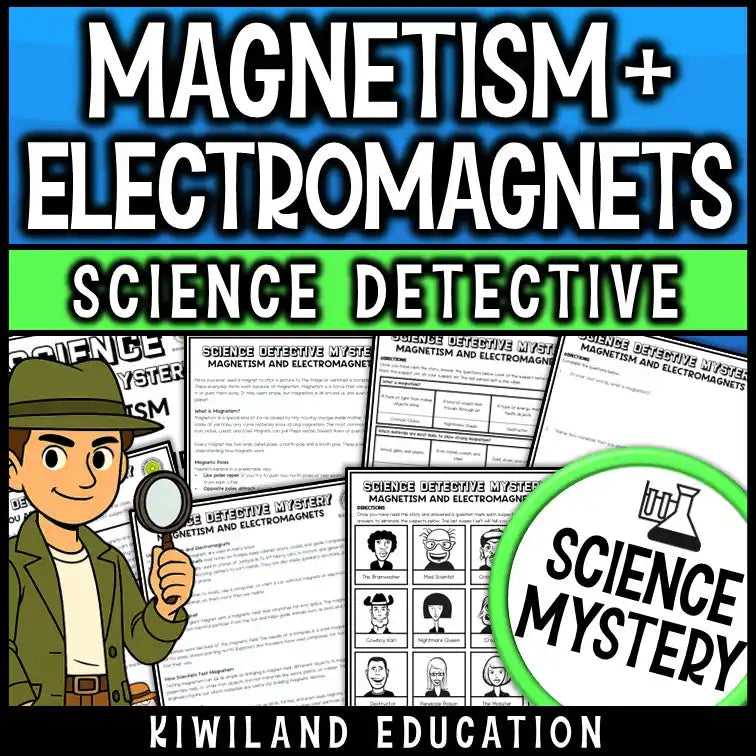 Magnetism and Electromagnets CSI Science Mystery printable worksheet set for middle school