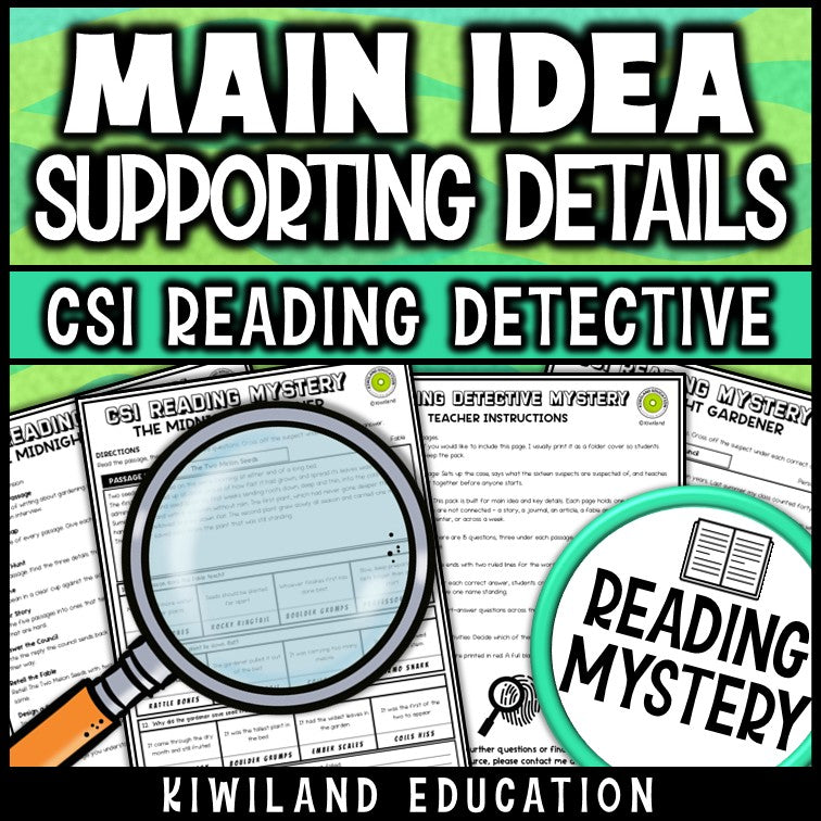 Main idea and key details reading comprehension worksheets, no prep printable for morning work