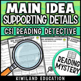 Main idea and key details reading comprehension worksheets, no prep printable for morning work