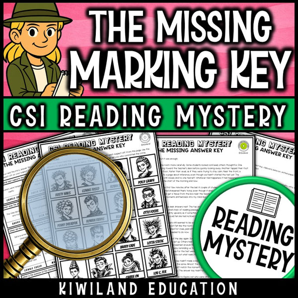 Main Idea and Inferencing Reading Mystery suspect line-up and text evidence questions