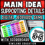 Main idea and supporting details digital Jeopardy game cover, ELA review grades 3–6