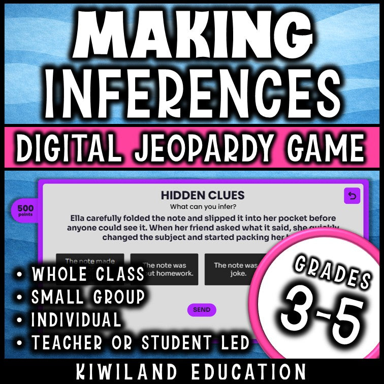 Whole-class making inferences reading game show with built-in scoreboard