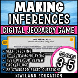 No-prep digital Jeopardy inference and reading comprehension review game grades 3 to 5