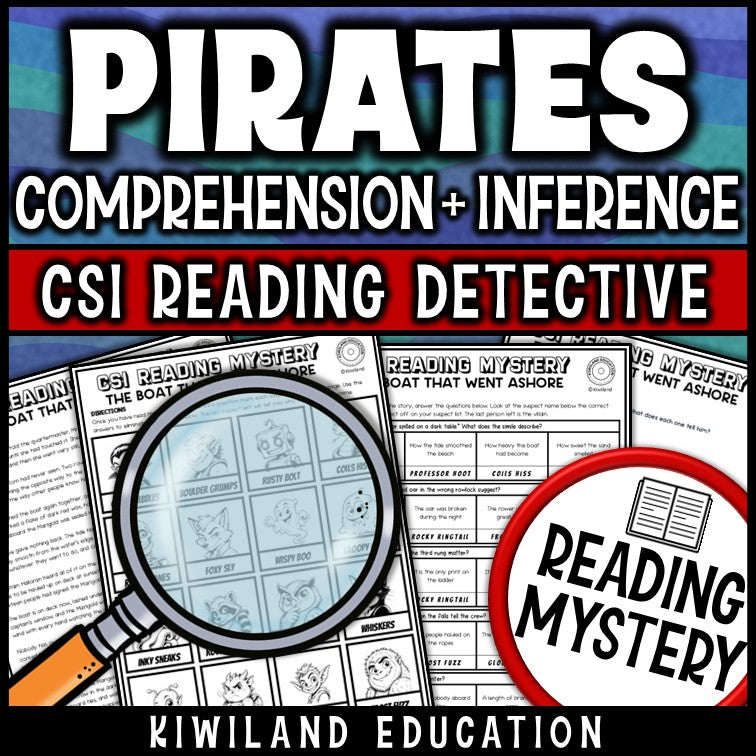 Making inferences pirate close reading worksheets in black and white with answer keys