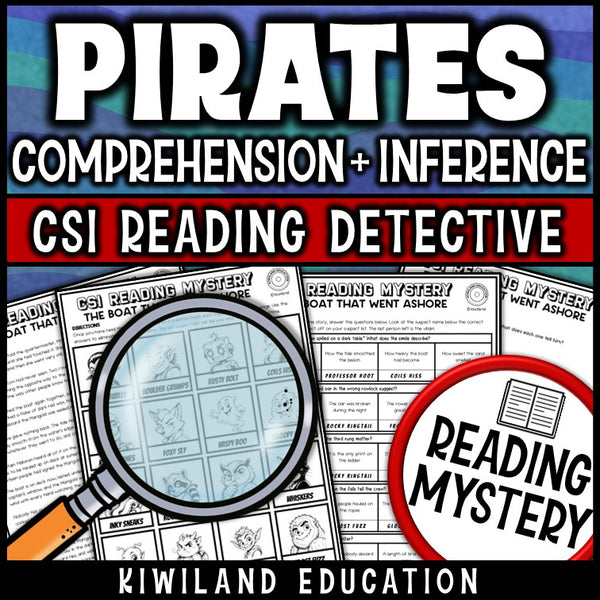 Making inferences pirate close reading worksheets in black and white with answer keys
