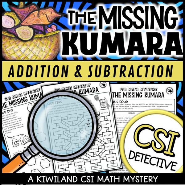 Māori New Year CSI math clue worksheets with addition and subtraction puzzles for Years 4–6