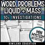 Mass and volume word problems in grams, kilograms and liters, with a certificate and answer keys